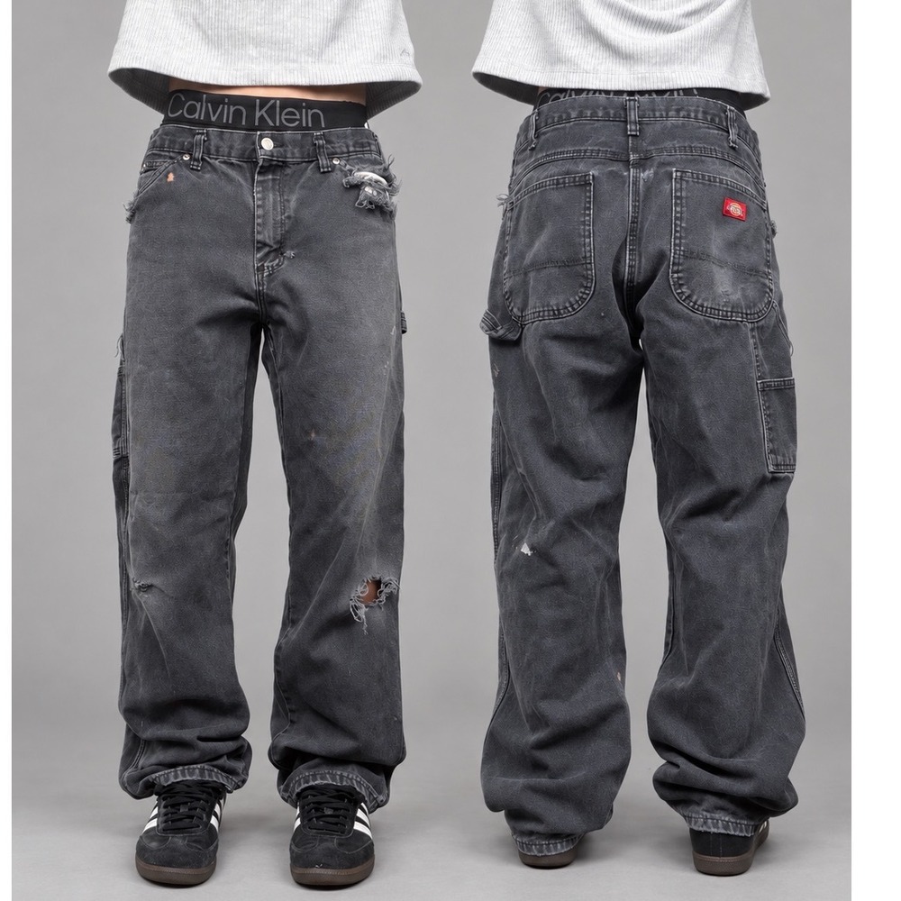 Vintage Dickies Distressed Carpenter Pants Black 32x32 Workwear Faded Y2K Baggy
